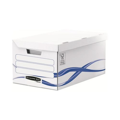 Archiváló konténer csapófedéllel, karton, 280 x 356 x 554 mm., Fellowes® Bankers Box Basic, 10 db/csomag, kék-fehér