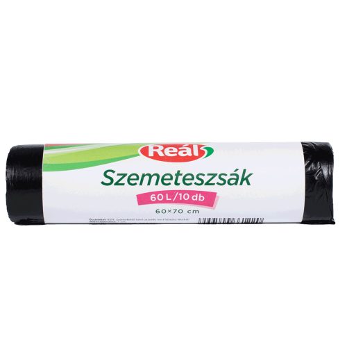 Szemeteszsák 60 liter 60 x 70 cm 10 db/tekercs Reál fekete