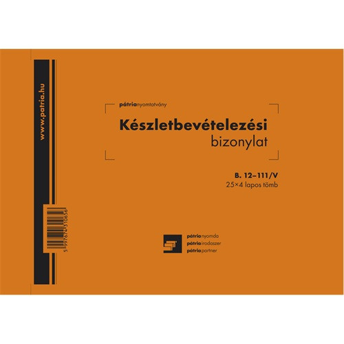 Készletbevételezési bizonylat 8 tételes 25x4 lapos tömb A/5 fekvő