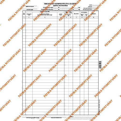 Tárgyi eszköz leltárfelvételi ív és összesítő A/3 álló