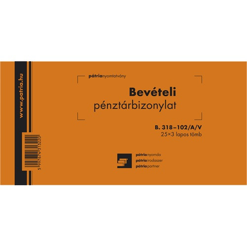 Bevételi pénztárbizonylat 25x3 lapos tömb 203x102 mm