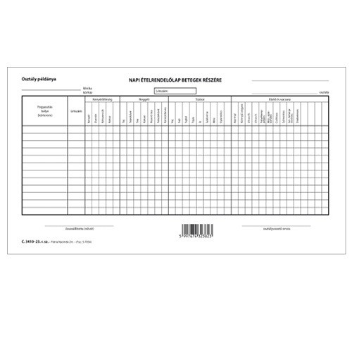 Napi étrend szabadlap 275x145 mm