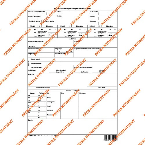 Mozgásszervi kórlap szabadlap A/4 négyoldalas