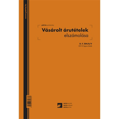 Vásárolt árutételek elszámolása (csapos elszámolás) 50x2 lapos tömb A/4 álló