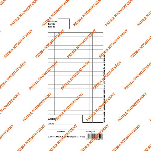 Felszolgáló számla 25x2 lapos tömb 102x203 mm