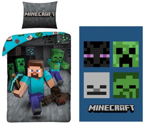 Minecraft Miner ágyneműhuzat és polár takaró szett