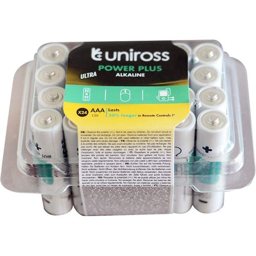 Uniross 1,5V LR03/AAA/mikró,  tartós alkáli elem, POWER PLUS BOX 24db/csomag