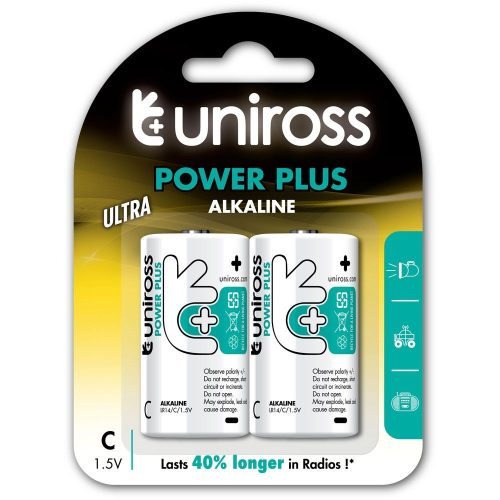 Uniross 1,5V LR14/C/baby tartós alkáli elem POWER PLUS 2db/csomag