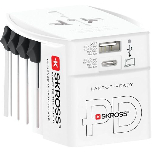 SKROSS MUV USB világutazó hálózati csatlakozó átalakító, PD (USB A, USB C), 45W + USB-C kábel