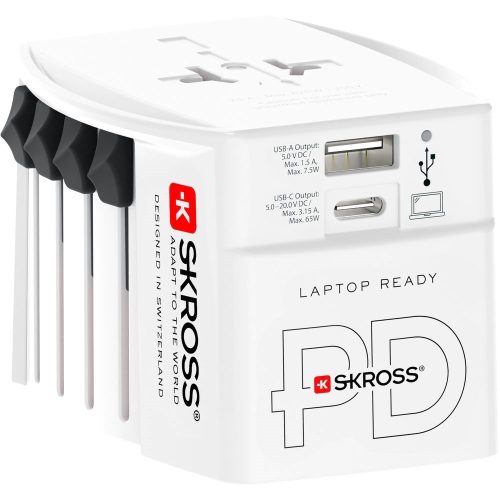 SKROSS MUV USB világutazó hálózati csatlakozó átalakító, PD (USB A, USB C), 65W + USB-C kábel