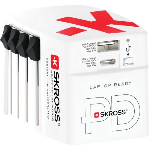 SKROSS World USB világutazó átalakító adapter, PD, (USB-C,USB-A) 45W, + USB-C kábel