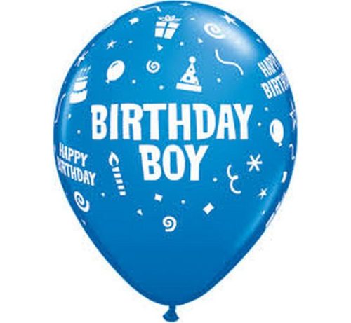 Happy Birthday Boy Blue léggömb, lufi 6 db-os 11 inch (28 cm)