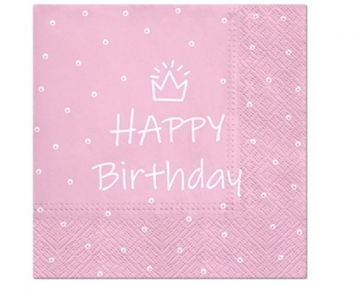 Happy Birthday Rózsaszín Light Pink szalvéta 20 db-os 33x33 cm