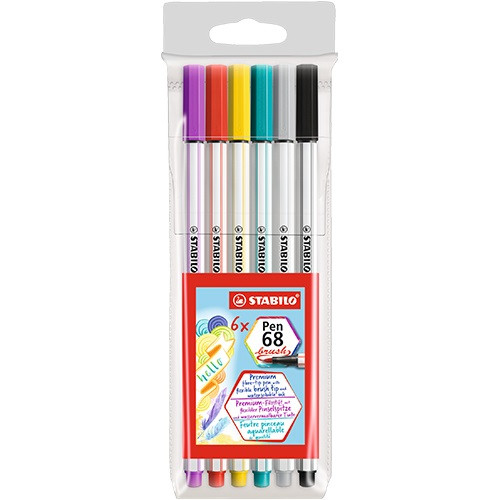 Ecsetfilc Stabilo Pen 68 brush 6 db-os klt. (tengerkék, világoszöld, fűzöld, türkizkék, barna, fekete)