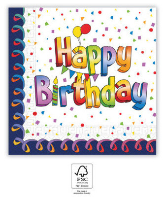 Happy Birthday Multicolor szalvéta 20 db-os 33x33 cm FSC