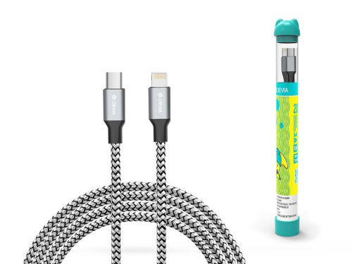 Devia Type-C - Lightning töltő- és adatkábel 1 m-es vezetékkel - Devia Tube PD  Cable Type-C to Lightning Quick Charge - 20W - ezüst/fekete