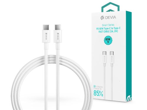 Devia USB Type-C - USB Type-C adat- és töltőkábel 2 m-es vezetékkel - Devia     Smart Series Type-C To Type-C Fast Cable - 60W - fehér