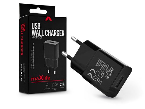 Maxlife USB hálózati töltő adapter - 10W - Maxlife MXTC-01 USB Wall Fast Charger- fekete