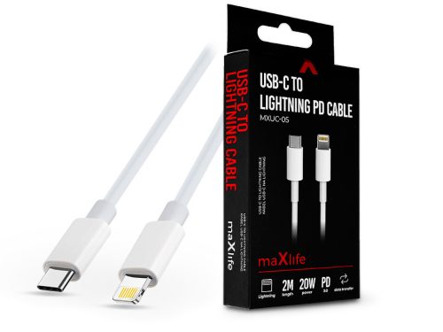 Maxlife USB Type-C - Lightning adat- és töltőkábel 2 m-es vezetékkel - Maxlife MXUC-05 USB-C to Lightning PD3.0 Cable - 20W - fehér