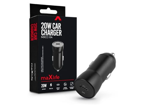 Maxlife szivargyújtós töltő adapter Type-C bemenettel - 20W - Maxlife MXCC-04   PD3.0 + QC3.0 Car Charger - fekete