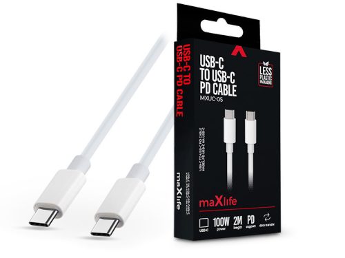 Maxlife Type-C - Type-C adat- és töltőkábel 2 m-es vezetékkel - Maxlife MXUC-05 USB-C to USB-C PD Cable - 100W - fehér